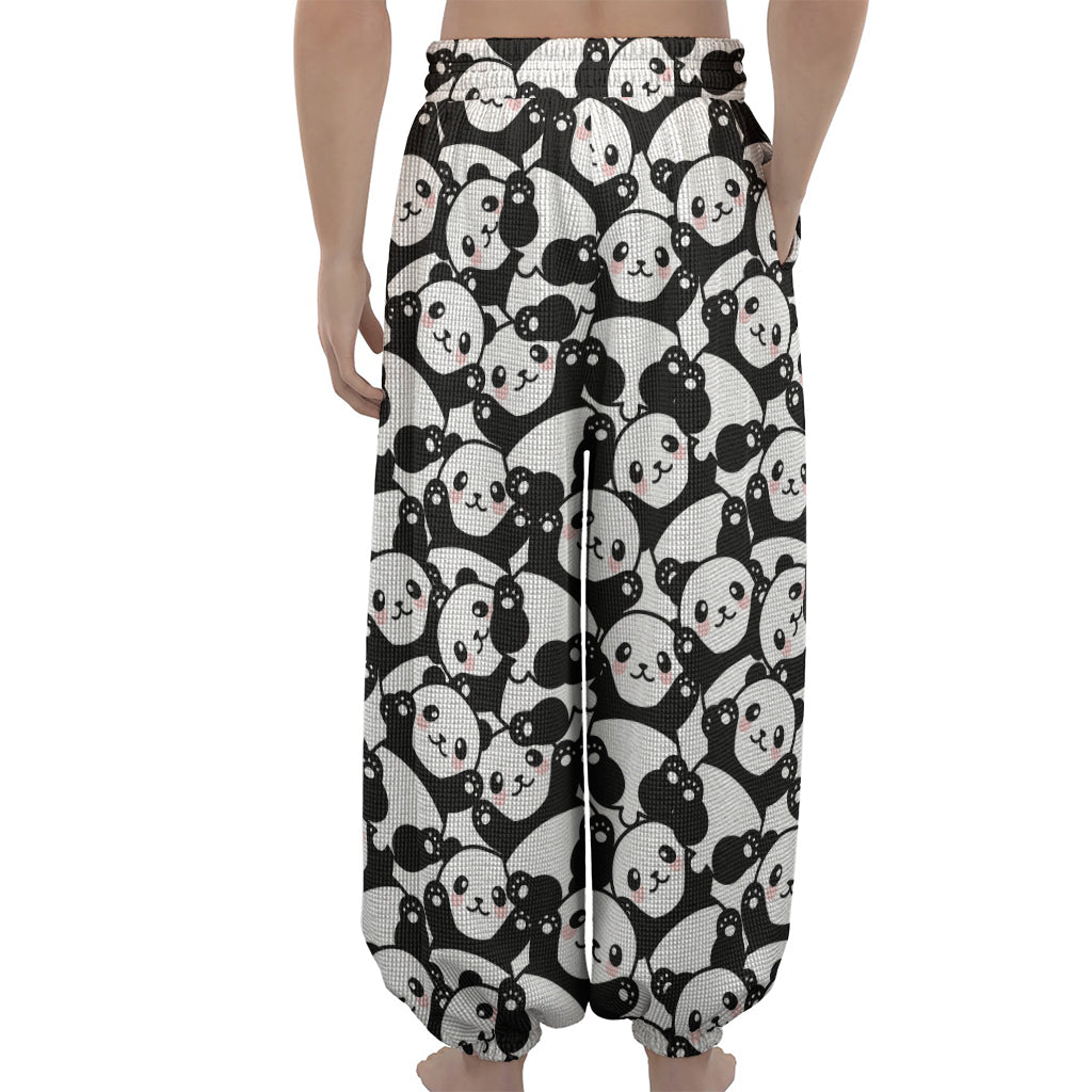 Cute Happy Panda Pattern Print Lantern Pants