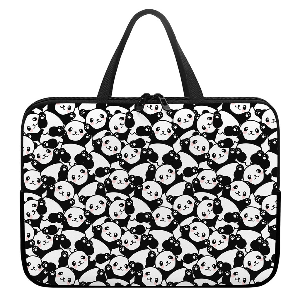 Cute Happy Panda Pattern Print Laptop Sleeve With Handle