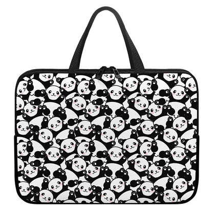 Cute Happy Panda Pattern Print Laptop Sleeve With Handle