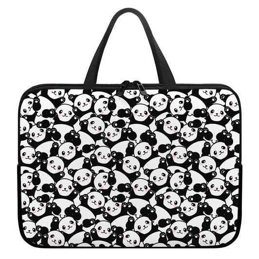 Cute Happy Panda Pattern Print Laptop Sleeve With Handle