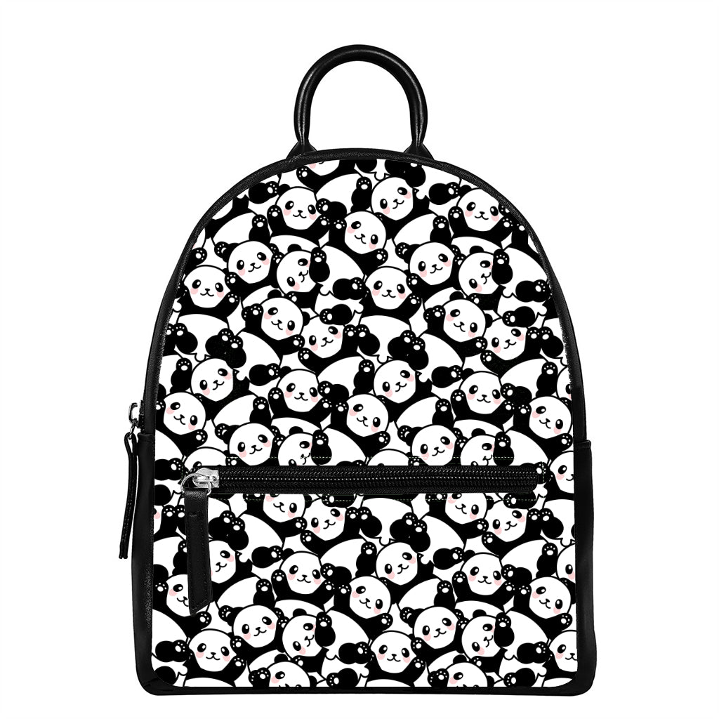 Cute Happy Panda Pattern Print Leather Backpack