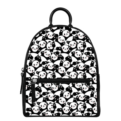 Cute Happy Panda Pattern Print Leather Backpack
