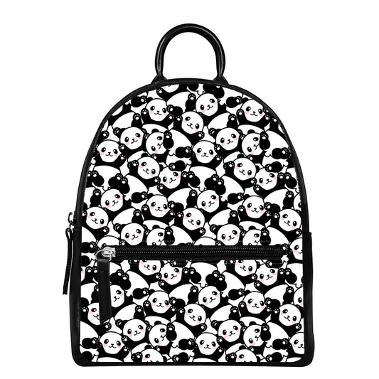 Cute Happy Panda Pattern Print Leather Backpack