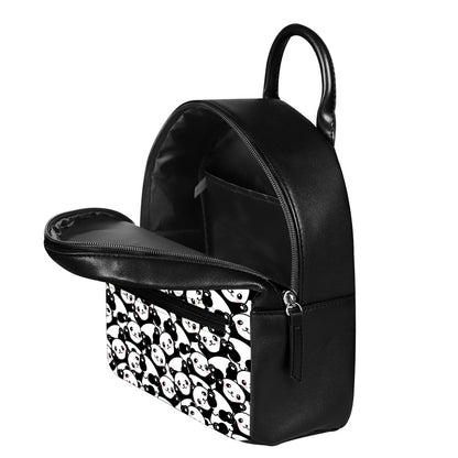 Cute Happy Panda Pattern Print Leather Backpack