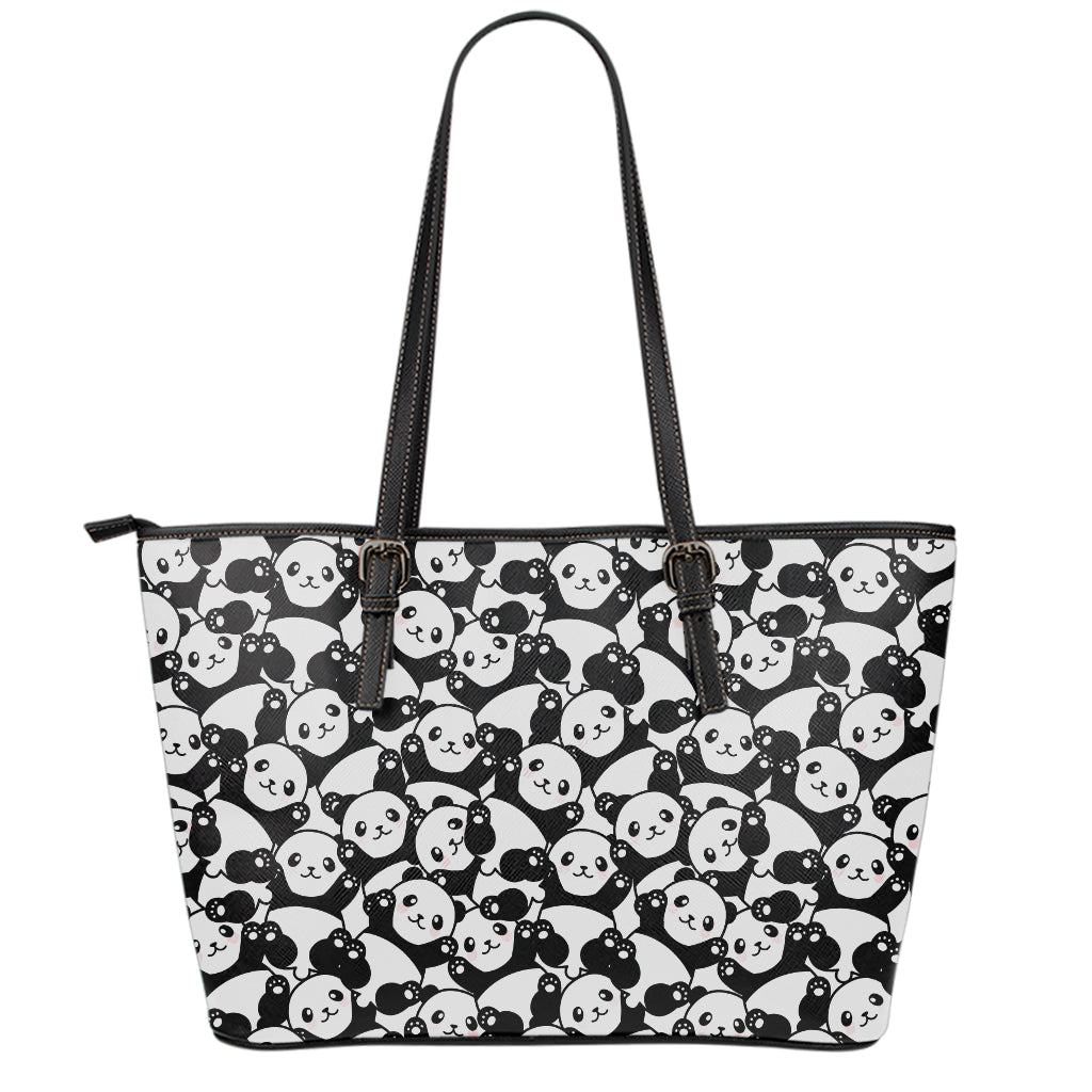 Cute Happy Panda Pattern Print Leather Tote Bag