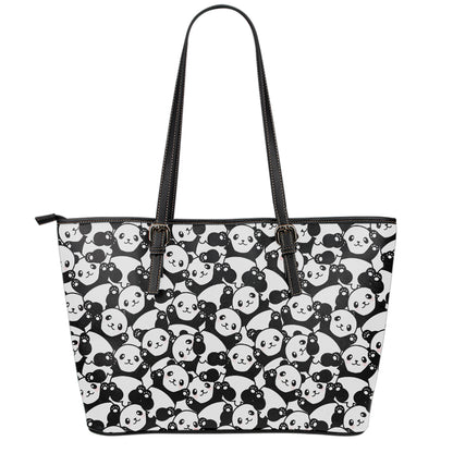 Cute Happy Panda Pattern Print Leather Tote Bag