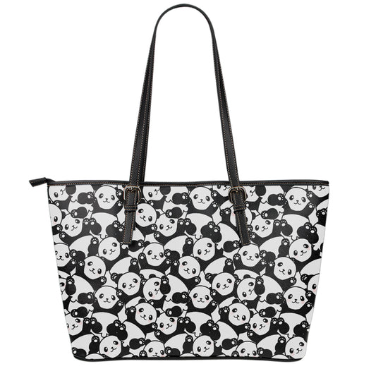 Cute Happy Panda Pattern Print Leather Tote Bag