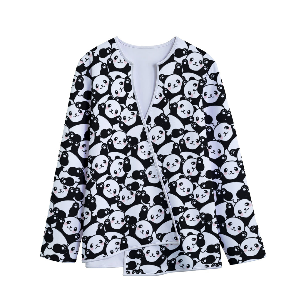 Cute Happy Panda Pattern Print Long Sleeve Short Coat