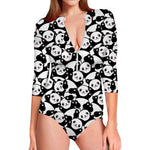 Cute Happy Panda Pattern Print Long Sleeve Swimsuit