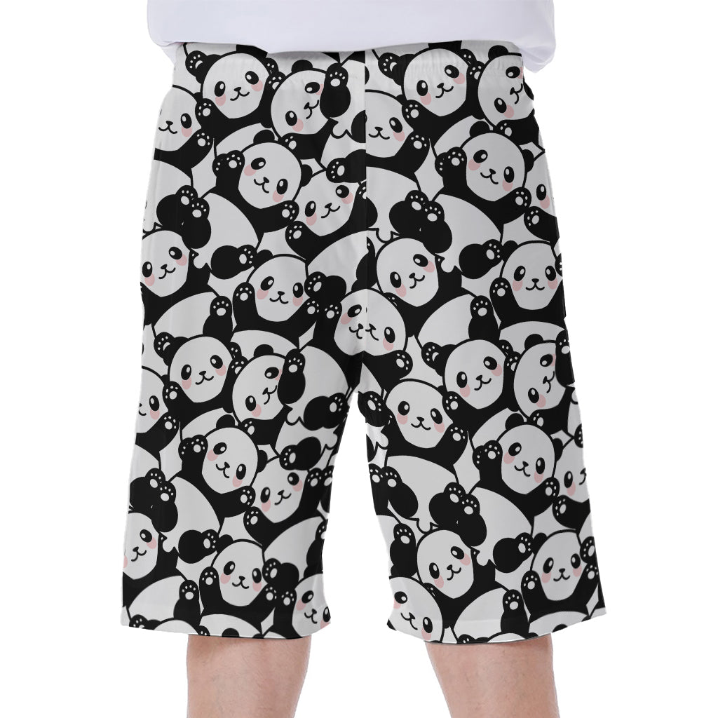 Cute Happy Panda Pattern Print Men's Beach Shorts