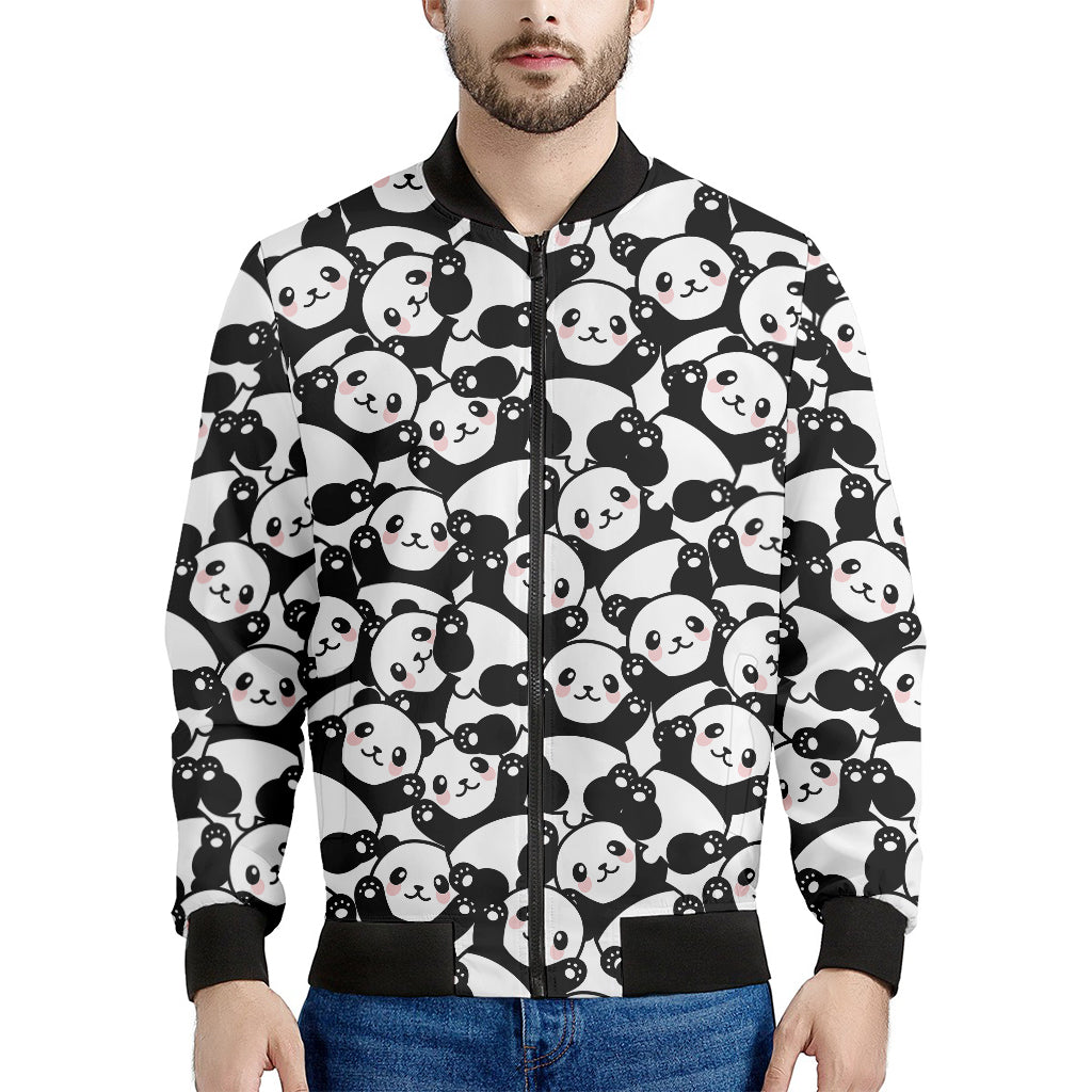 Cute Happy Panda Pattern Print Men's Bomber Jacket