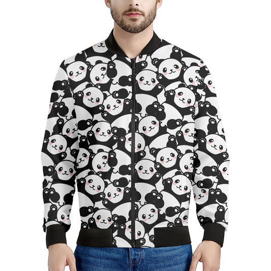 Cute Happy Panda Pattern Print Men's Bomber Jacket
