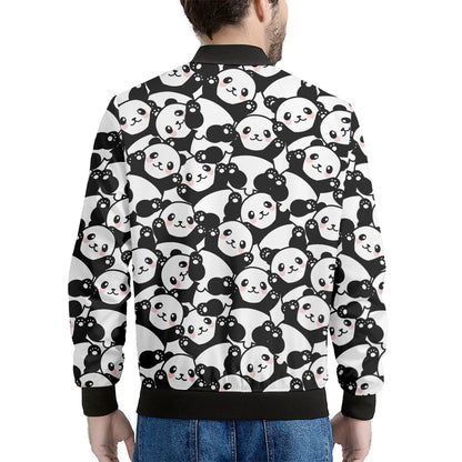 Cute Happy Panda Pattern Print Men's Bomber Jacket