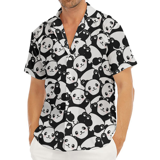 Cute Happy Panda Pattern Print Men's Deep V-Neck Shirt