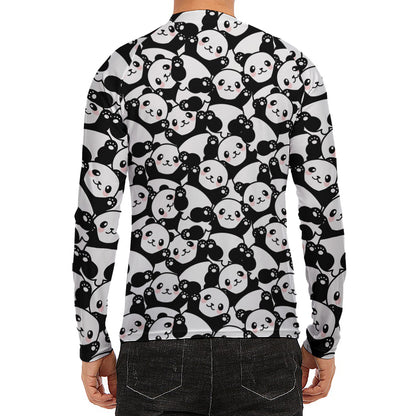 Cute Happy Panda Pattern Print Men's Long Sleeve Rash Guard