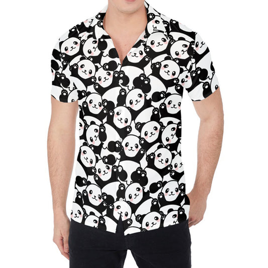 Cute Happy Panda Pattern Print Men's Shirt