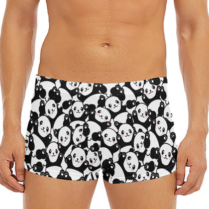 Cute Happy Panda Pattern Print Men's Short Boxer Briefs