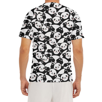 Cute Happy Panda Pattern Print Men's Short Sleeve Rash Guard