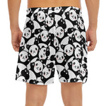 Cute Happy Panda Pattern Print Men's Split Running Shorts