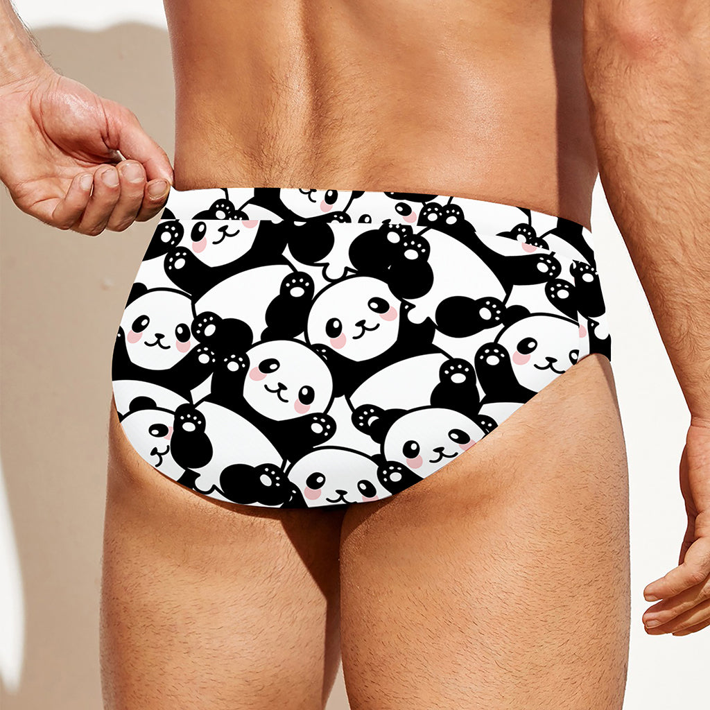 Cute Happy Panda Pattern Print Men's Swim Briefs