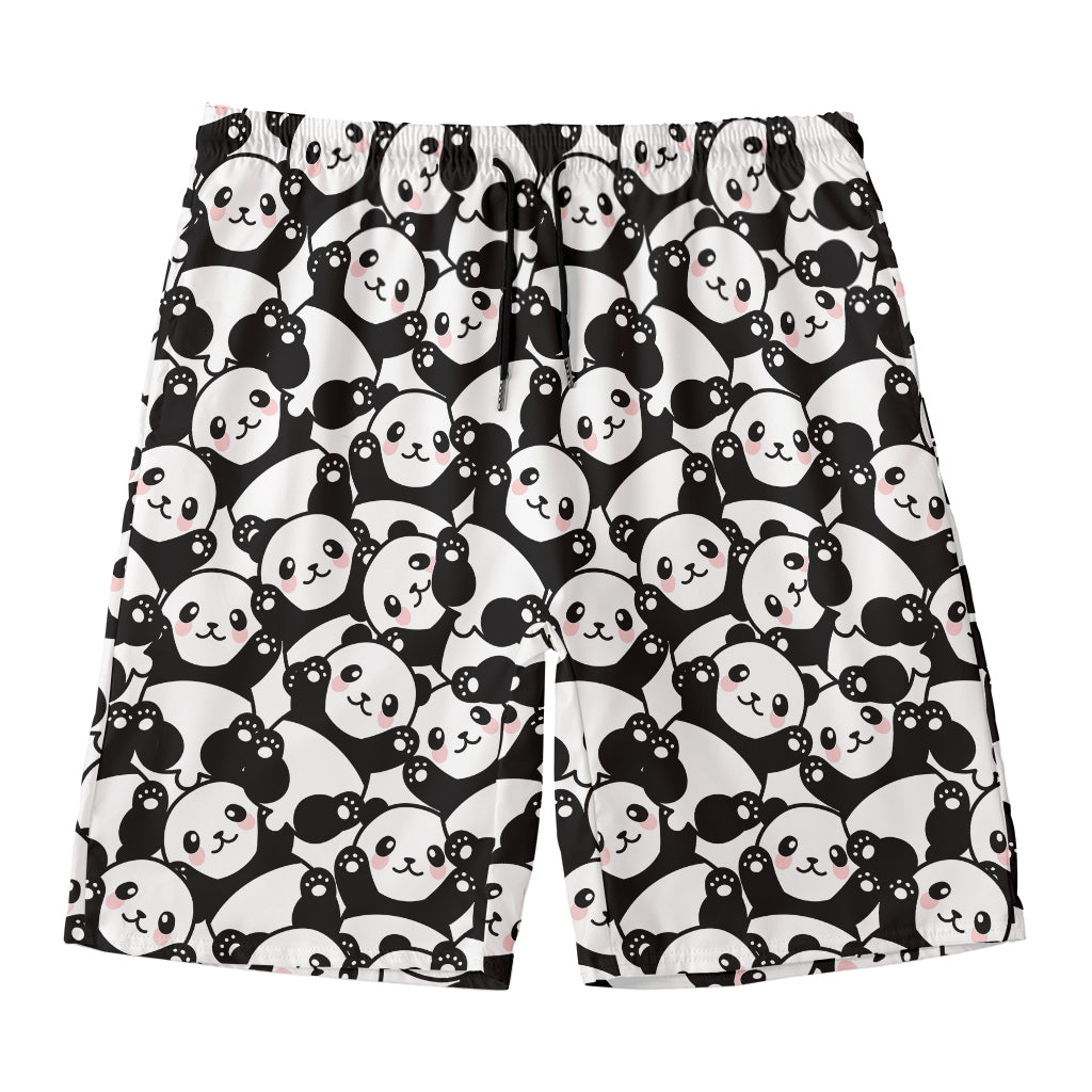 Cute Happy Panda Pattern Print Men's Swim Trunks