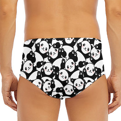 Cute Happy Panda Pattern Print Men's Triangle Swim Briefs