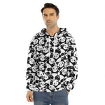 Cute Happy Panda Pattern Print Men's Velvet Pullover Hoodie