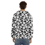 Cute Happy Panda Pattern Print Men's Velvet Pullover Hoodie