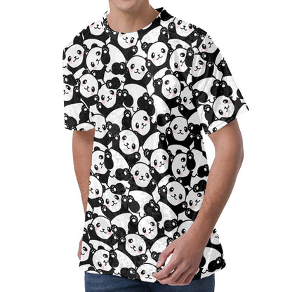 Cute Happy Panda Pattern Print Men's Velvet T-Shirt
