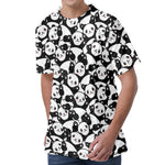 Cute Happy Panda Pattern Print Men's Velvet T-Shirt