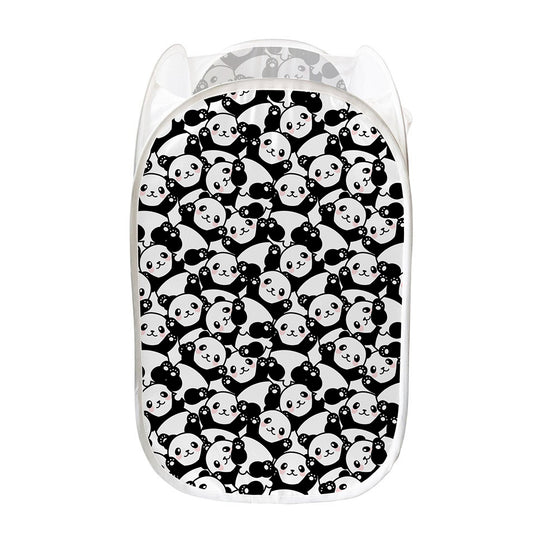 Cute Happy Panda Pattern Print Mesh Laundry Hamper
