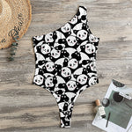 Cute Happy Panda Pattern Print One Shoulder Bodysuit