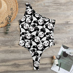 Cute Happy Panda Pattern Print One Shoulder Bodysuit