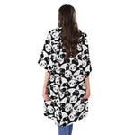 Cute Happy Panda Pattern Print Open Front Beach Cover Up
