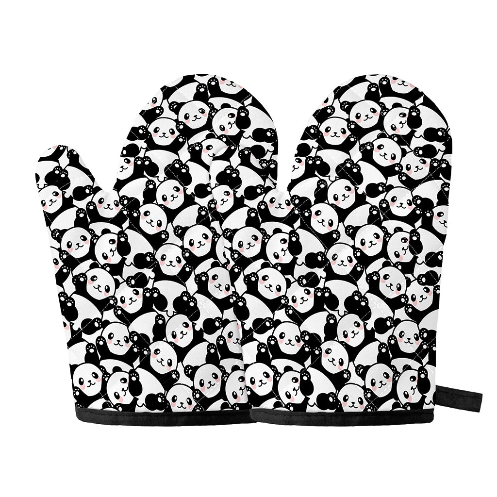 Cute Happy Panda Pattern Print Oven Mitts