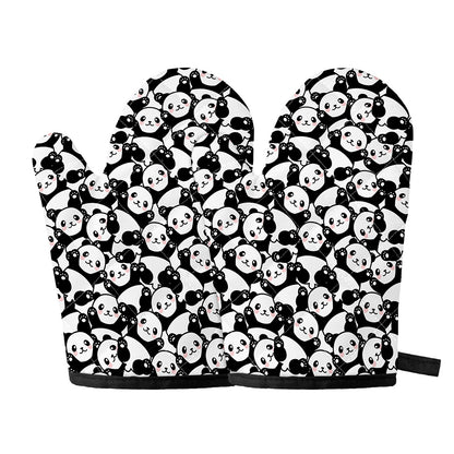 Cute Happy Panda Pattern Print Oven Mitts