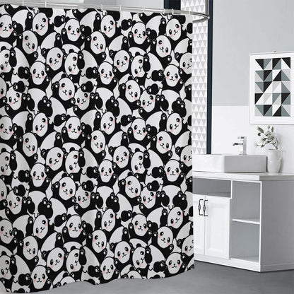 Cute Happy Panda Pattern Print Premium Shower Curtain
