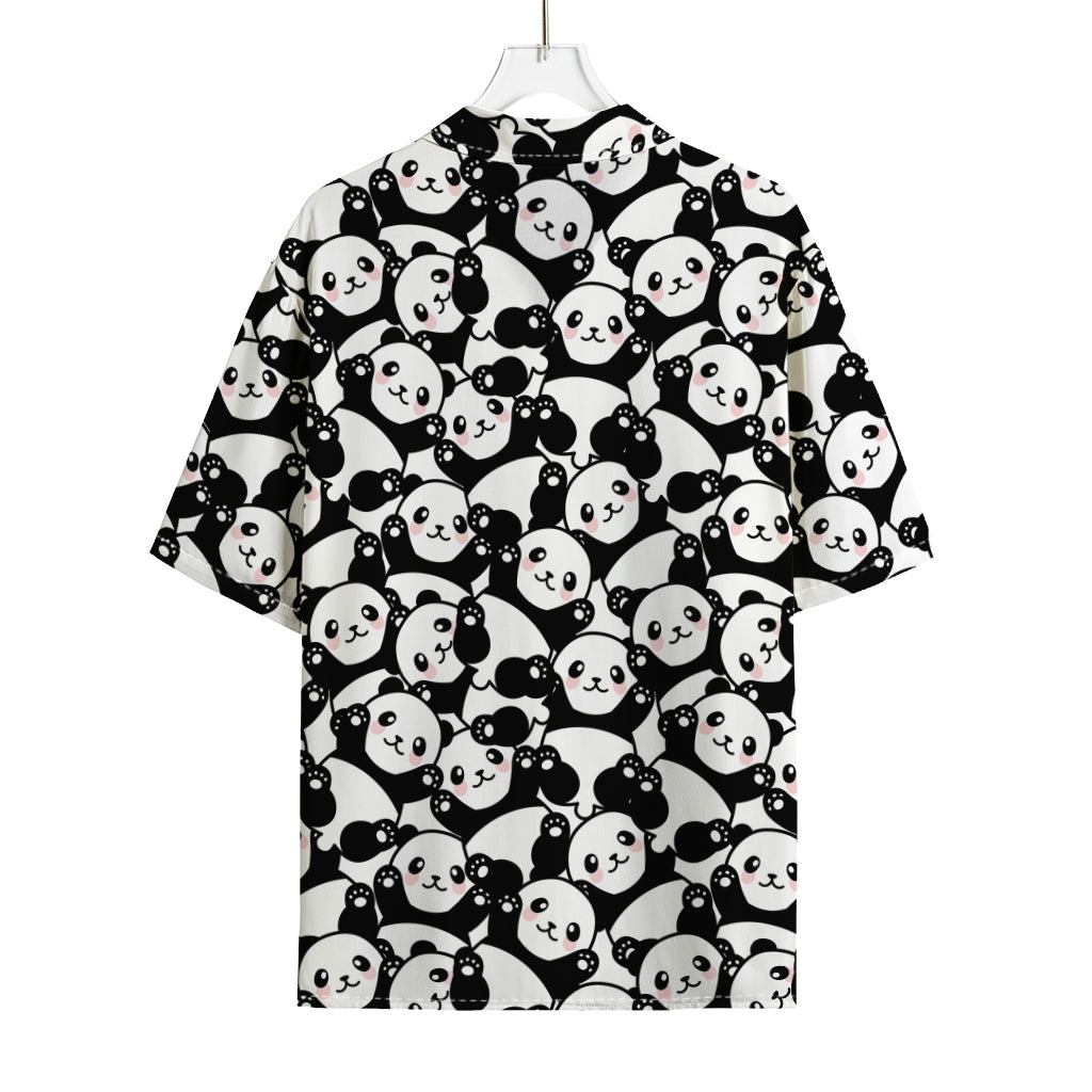 Cute Happy Panda Pattern Print Rayon Hawaiian Shirt