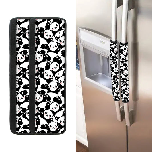 Cute Happy Panda Pattern Print Refrigerator Handle Covers
