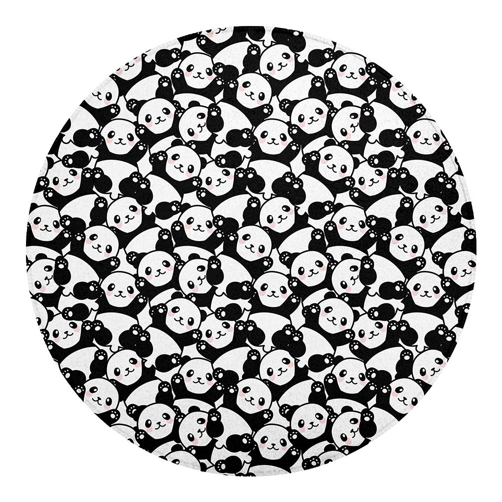 Cute Happy Panda Pattern Print Round Blanket