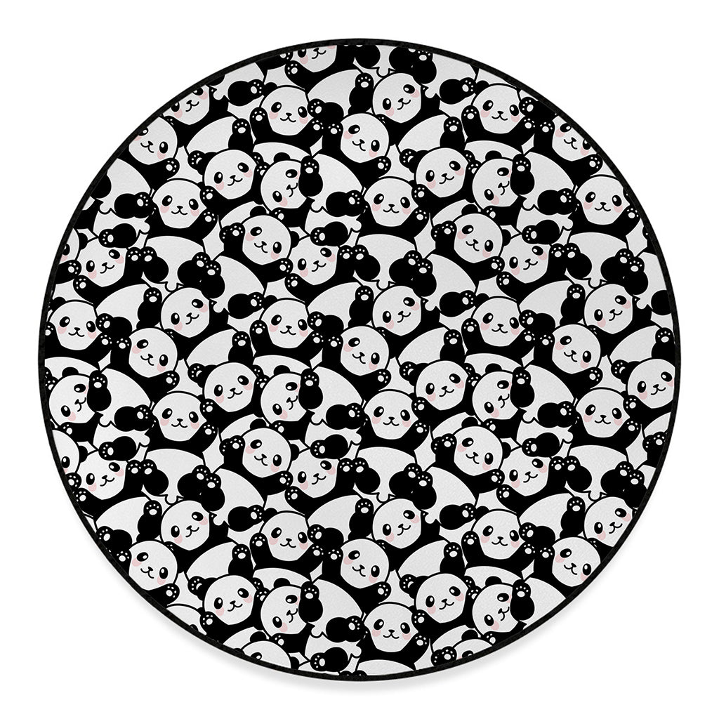 Cute Happy Panda Pattern Print Round Floor Mat