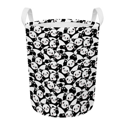 Cute Happy Panda Pattern Print Round Laundry Basket