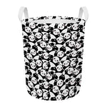 Cute Happy Panda Pattern Print Round Laundry Basket