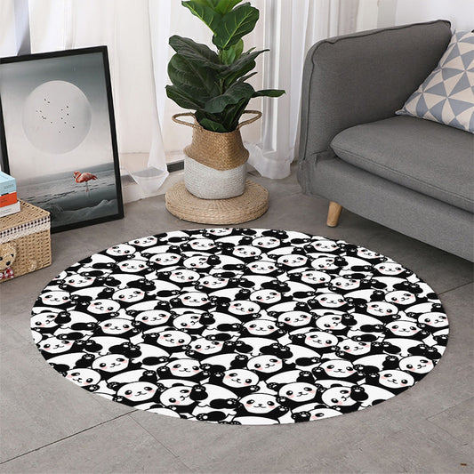 Cute Happy Panda Pattern Print Round Rug