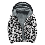 Cute Happy Panda Pattern Print Sherpa Lined Zip Up Hoodie