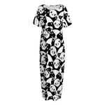Cute Happy Panda Pattern Print Short Sleeve Long Nightdress