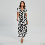 Cute Happy Panda Pattern Print Short Sleeve Maxi Dress