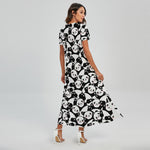 Cute Happy Panda Pattern Print Short Sleeve Maxi Dress
