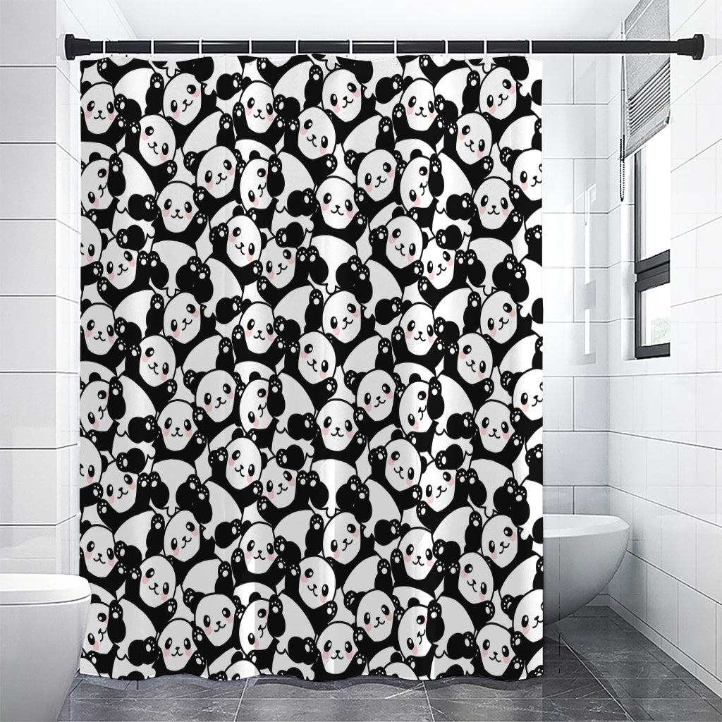 Cute Happy Panda Pattern Print Shower Curtain