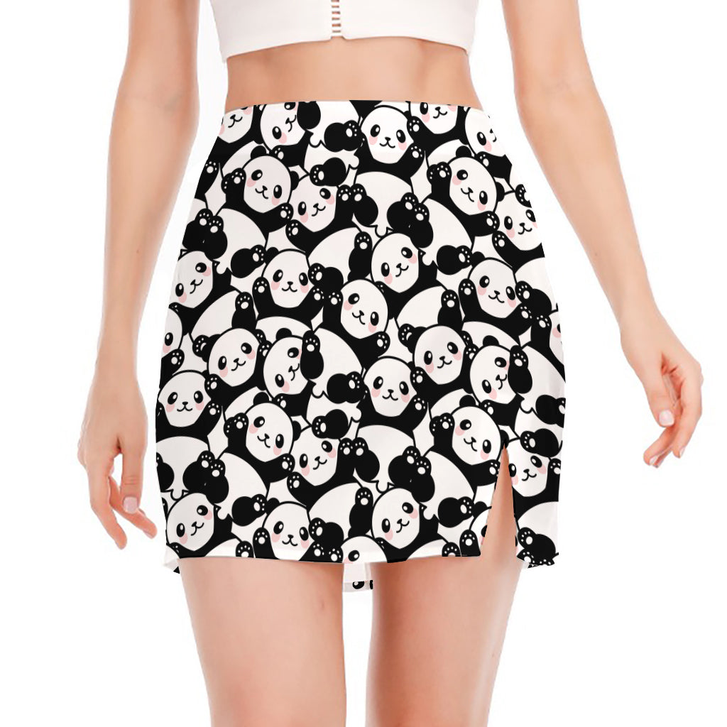 Cute Happy Panda Pattern Print Side Slit Mini Skirt